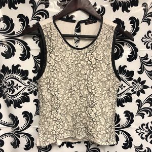 CASTRO LACE TANK WITH LEATHER DETAILING